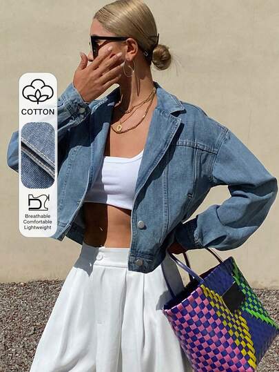 DAZY Women's Turndown Collar Short Casual Denim Jacket And Coat