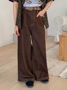 Dazy Kids Tween Girls' Embroidered Pocket Design Denim Jeans - Brown - View 2