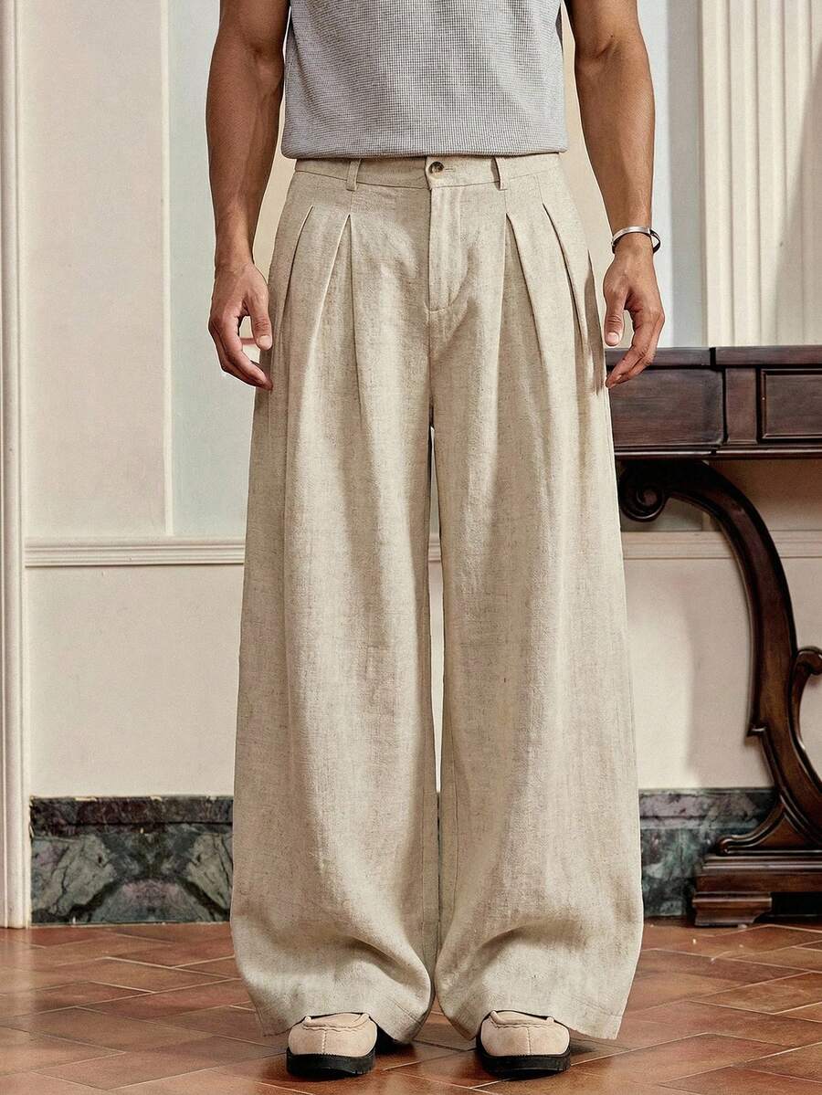 SWAVVY 男士休闲百搭纯色裤 - 卡其色 - 查看 1