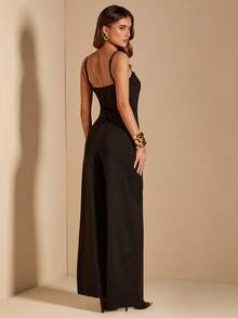 SHEIN BAE Women's Elegant Minimalist Jumpsuit,Black Jumpsuit - Black - View 2