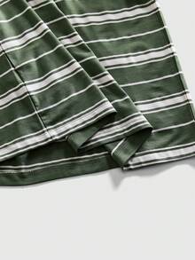 ROMWE MEN Prep Men's Striped Print Casual Versatile Short Sleeve Henley T-Shirt - Green - View 11