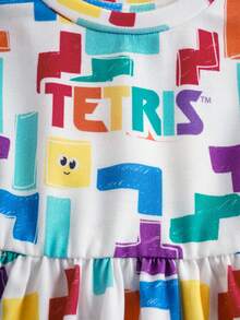 Tetris™ X SHEIN Đầm mùa hè dáng rộng in họa tiết hình học cho bé gái - trắng - Xem 4
