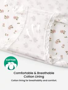 LUVLETTE Plus 2条装蕾丝边纯棉高腰三角裤女士内裤套装 - 花卉印花蕾丝边 - 彩色 - 查看 4