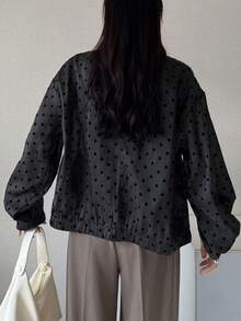 FRIFUL Women's Casual Polka Dot Print Jacket, Spring/Autumn - Black - View 6