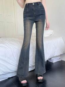 Jeans de pierna acampanada y ajuste ceñido para mujer - Azul - Ver 12
