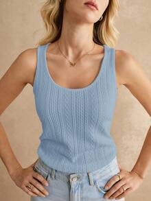 Poéselle Áo tank top nữ cổ tròn, chất liệu có họa tiết, kiểu dáng thường ngày, đa năng. - Màu xanh nhạt - Xem 4