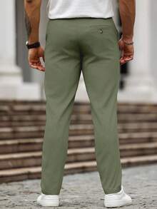 Manfinity Homme Men's Casual Versatile Solid Color Pants - Army Green - View 2