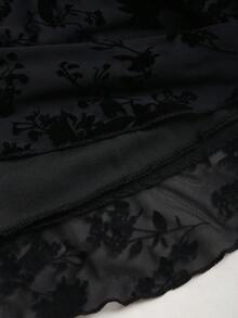 Sweetra Spring/Summer New Flocked Fabric Double-Layer Ruffle Mini Dress, Suitable For Parties, Birthday Celebrations - Black - View 5