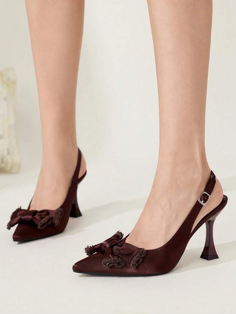 CUCCOO CHICEST Women's High Heels Pointed 9CM Women's Elegant Stiletto Shoes Brown Professional Shoes Back Strap Easy To Wear Cute Big Bow Buckle Black High Heels Professional Shoes Fashionable Gorgeous Sexy Suitable For Daily/Party/Nightclub/Prom Banquet/Valentine's Day Date Outside Women's Shoes Summer Shoes Wedding Shoes Bride Shoes