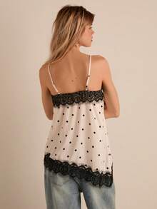 杏色波点蕾丝吊带背心（女士款） - 杏色 - 查看 2
