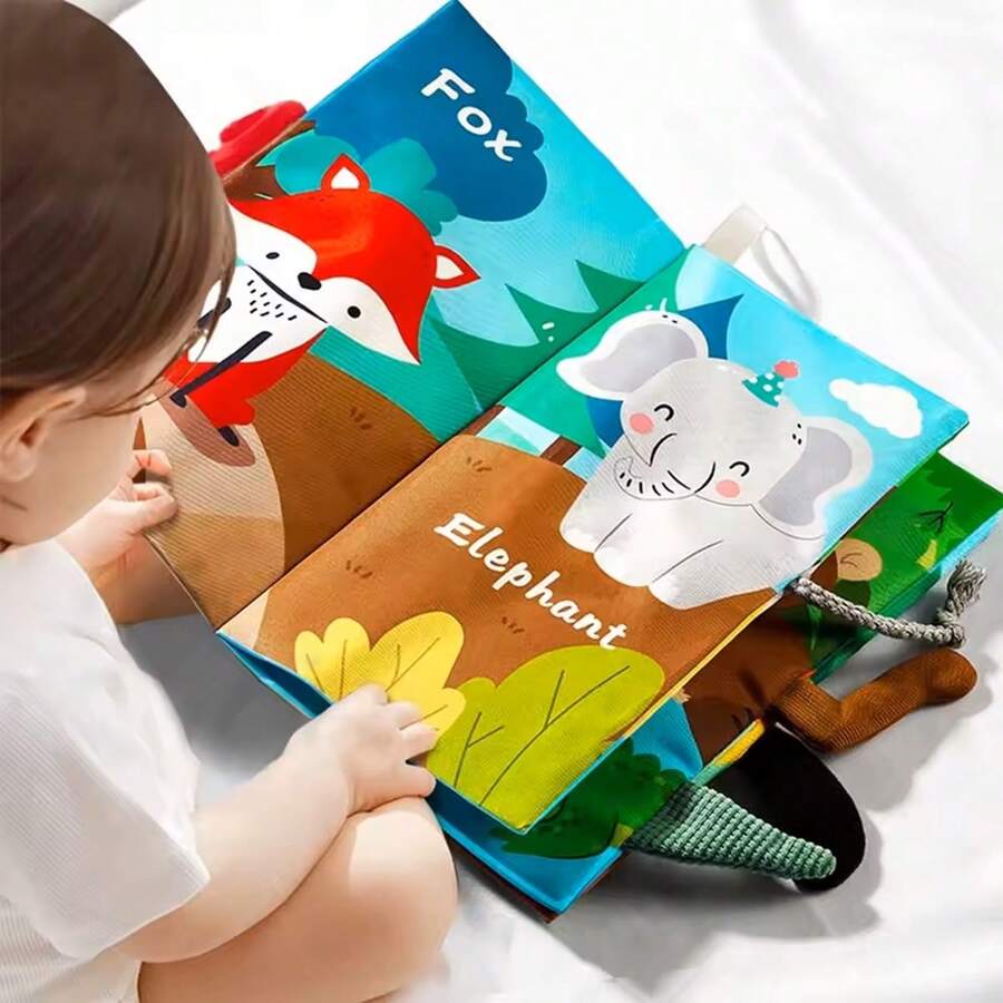 MINKOJA 3D动物尾巴布书，可水洗，多功能婴儿布书，带吱吱声，早教益智，柔软布面，是送给0个月宝宝的完美礼物 - 彩色 - 查看 1