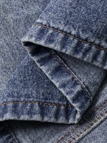 DAZY 女士常规腰线褶裥A字牛仔迷你裙，休闲都市风 - 中等水洗藍 - 查看 8