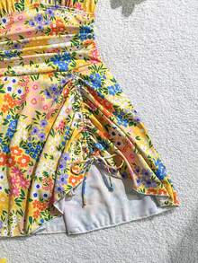 Swim Vcay Women's Summer Beach Floral Print Drawstring Criss-Cross V-Neck Ruffle Skort Swimsuit Cover Up - Multicolor - View 7
