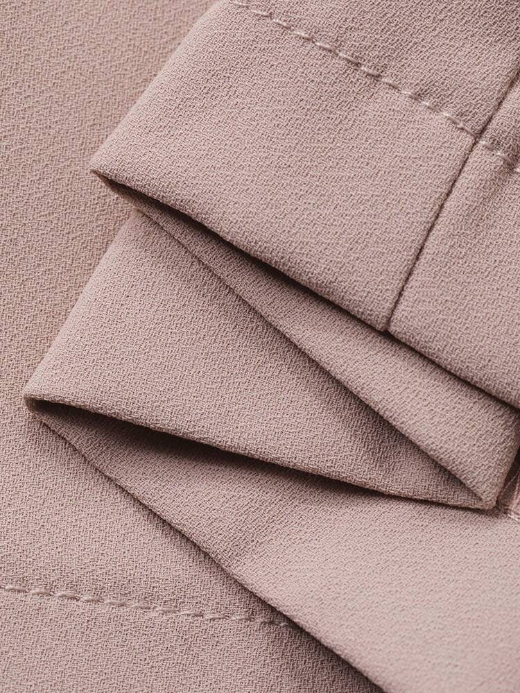 Women's Elegant Solid Color Stand Collar Petal Sleeve Pleated Pullover Top And Flare Pants 2-Piece Set, Spring/Summer