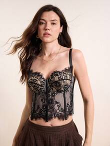 Hourtrue Áo croptop ren màu trơn, thích hợp cho các buổi hẹn hò hàng ngày, đi chơi đêm, hộp đêm, tiệc tùng, tụ họp, tiệc bể bơi, đi học, kỳ nghỉ, công sở, đi làm và các dịp khác, đồ cần thiết khi đi du lịch, thanh lịch, áo corset, áo mùa hè, áo có áo ngực tích hợp, áo mùa hè cho nữ, thích hợp cho tiệc cưới, lễ hội. - màu đen - Xem 6