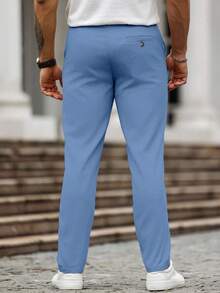 Manfinity Homme Quần dài nam trơn màu, kiểu dáng thường ngày, đa năng. - Màu xanh lam - Xem 2