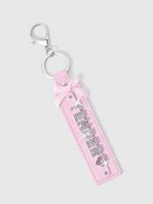 ROMWE 1款全新韩版甜美酷炫时尚精致暗黑哥特风黑/粉色皮革织带蝴蝶结亮银色水钻字母爱心骨头DIY钥匙扣配饰包包挂件，颜色随机，适合情侣、姐妹、女友、女孩和女士日常佩戴、节日礼物 - 彩色 - 查看 8