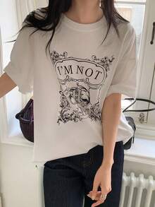 DAZY Women's Round Neck Printed Casual Short Sleeve T-Shirt - White - View 5