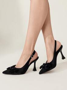 CUCCOO CHICEST 女士尖头高跟鞋，9厘米，优雅细高跟，棕色，职业鞋，后跟带设计，方便穿脱，可爱大蝴蝶结搭扣，黑色高跟鞋，时尚华丽性感，适合日常/派对/夜店/舞会/宴会/情人节约会等场合穿着。 - black bow - 查看 8