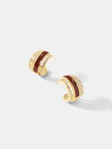 MOTF PREMIUM RED MULTI-LAYER C-RING STUD EARRINGS WOMEN'S LIGHT LUXURY TEMPERAMENT DIAMOND-ENCRUSTED EARRINGS 2026 POPULAR LIGHT LUXURY EARRINGS - Gold - View 5