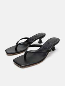 Lumivelle Giày sandal đế vuông đế dày mới 2024, kiểu dáng xỏ ngón màu đen cho nữ - màu đen - Xem 1