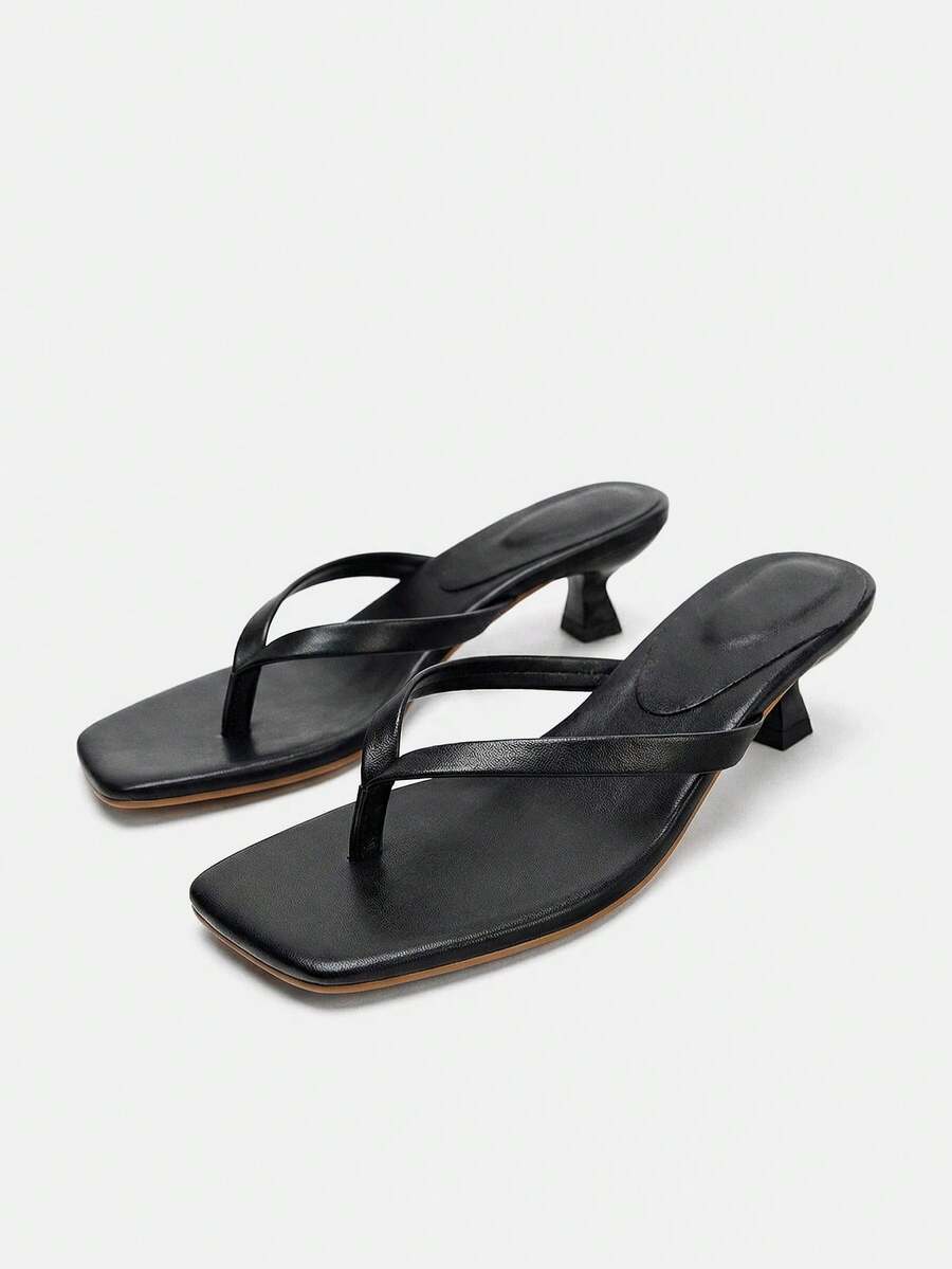 Lumivelle Giày sandal đế vuông đế dày mới 2024, kiểu dáng xỏ ngón màu đen cho nữ - màu đen - Xem 1