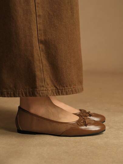 Rosivie Women's Casual Versatile Commuting Bow Decor Flat Shoes