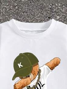 两件套男童小熊印花圆领短袖T恤和工装裤套装，适合节日、派对、春夏穿着，休闲舒适，是夏季穿着的理想之选，时尚街头风，适合户外野餐、街头摄影、校园、假期，也是馈赠佳品。 - 軍綠色 - 查看 7