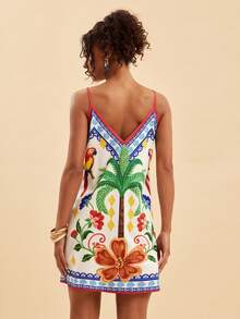 Travachic Tropical Print Spaghetti Strap Mini Vacation Dress - Multicolor - View 2