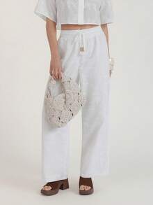 CielaLinda Women Embroidered Pants White Trousers With Metal Decor - White - View 8