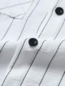 Manfinity Homme Men's Spring/Autumn Striped Casual Suit, Collared Long Sleeve Shirt With Practical Pockets + Drawstring Waist Pants, Versatile Daily Wear - White - View 4