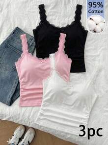 Tseoso Bộ đồ nữ 3 món gồm áo hai dây ren xếp ly, chất liệu 95% cotton - Phong cách cổ điển Y2K dễ thương, dịu dàng và thanh lịch, áo croptop không tay gợi cảm, ngọt ngào cho kỳ nghỉ xuân/hè, lễ hội miền Tây, hẹn hò, tiệc trà chiều, mặc nhà thoải mái và đi học. - Nhiều màu - Xem 13