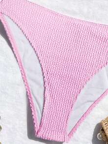 Swim Vcay Women's Summer New Crinkle Fabric One-Shoulder Low-Waist Triangle Bikini Set 2 Piece Bathing Suits For Women Summer Outfit For Women Swimwear Beach Wear Women Outfits Pink Bikini Ribbed Bikini Women Vacation Outfit Sets Women Swimsuit 2 Piece Women Summer Outfits 2 Piece Women 2 Piece Outfit Casual Women Two Piece - Pink - View 4