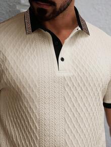EGENSIO Men's Apricot Knitted Polo Shirt With Rib-Knit Details For Tennis And Golf Style Polo Shirt For Men - Apricot - View 5