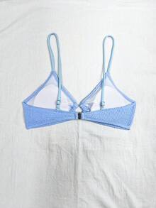 Swim Basics New Summer Crinkle Fabric Spaghetti Strap Round Ring Splice Swimwear Top - Baby Blue - View 2