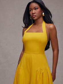 NYA SZN Jumspsuit Halter Neck Wide Led Fit And Flare Baby Shower Special Event Date Night Everyday Vacation Travel Beach Spring Summer Casual Brunch Outfits For Women - Yellow - View 7