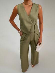 EURMUSE 带十字架细节的仿亚麻套装 仿亚麻 - 卡其色 - 查看 7