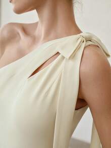 MOTF PREMIUM MONO SIN CINTURÓN ELEGANTE PARA MUJER CON HOMBRO DESCUBIERTO Y LAZO, ALTA CALIDAD, NUEVA LLEGADA PRIMAVERA/VERANO 2026 - Beis - Ver 3