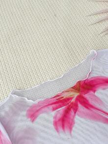 SHEIN 三件套少女碎花网纱透视T恤和吊带性感比基尼套装，夏季休闲度假沙滩休闲装，粉白碎花比基尼套装，泳裤，T恤三件套 - 彩色 - 查看 10