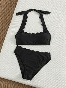Swim Chiccia 女士纯色花瓣形比基尼套装，夏季 - 黑色 - 查看 6