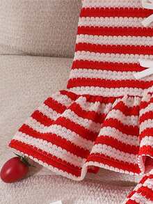 2pcs Girls Outfit,Sleeveless Striped Plaid Vest,Matching Loose Straight Leg Pants,Bow Decor Criss-Cross Straps,Summer,Family Matching,Casual Outings - Red and White - View 8