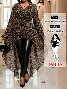 SHEIN Lady Plus Size Leopard Print V-Neck Front Short Back Long Casual Long Sleeve Shirt Winter For Women Winter Leopard Print Plus Size Cheetah Print Plus Size Animal Print Plus Size Plus Size Women Plus Size Tunic Top Christmas Christmas Winter For Women Christmas Christmas New Year New Year Thanksgiving For Women Leopard Print Cheetah Print Leopard - Brown - View 8