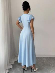 Chiquease Vestido ceñido y estilizado con escote corazón, manga de tapeta azul, apropiado para citas y vacaciones, primavera/verano 2025 - Azul - Ver 3