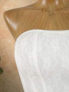 SaltGleam SaltGleam Women's Lace Faux Fishbone Bandeau Top, Sexy Music Festival Outfit White Two Piece Swimsuit Ruffle Set White Two Piece Set Women Cream Two Piece Set Two Piece White Set Bride Bachelorette Outfit Bridal Bathing Suit 2 Piece Sets Woman Vacation Outfits Women 2 Piece Set - White - View 4