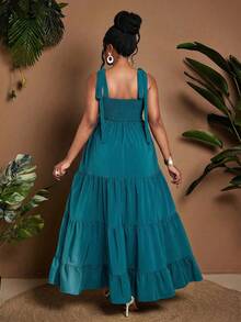 Maweii 大码女式夏季休闲连衣裙，优雅绿色沙滩度假连衣裙 - 綠色 - 查看 2