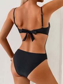 Swim Chiccia 女士优雅简约镂空连体泳衣，适合夏季度假 - 黑色 - 查看 2