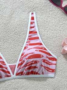 Swim Mod Women's Summer Beach Fish Print Casual Bikini And Triangle Panty Swimwear Set - Multicolor - View 6