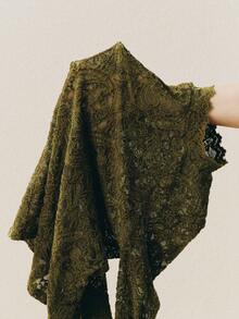 Arave Women's Velvet Lace Contrast Mesh Design Slim Fit Flared Cuff V-Neck Elegant Green Long Sleeve Blouse - Green - View 8