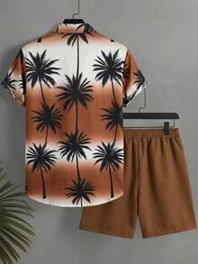 Surfspeed Men's Casual Coconut Tree Print Shirt And Shorts Beach Outfit - Brown - View 3