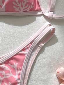 Swim Mod 2026春夏粉色海洋印花可爱比基尼两件套，女士度假休闲沙滩泳装 - 彩色 - 查看 5